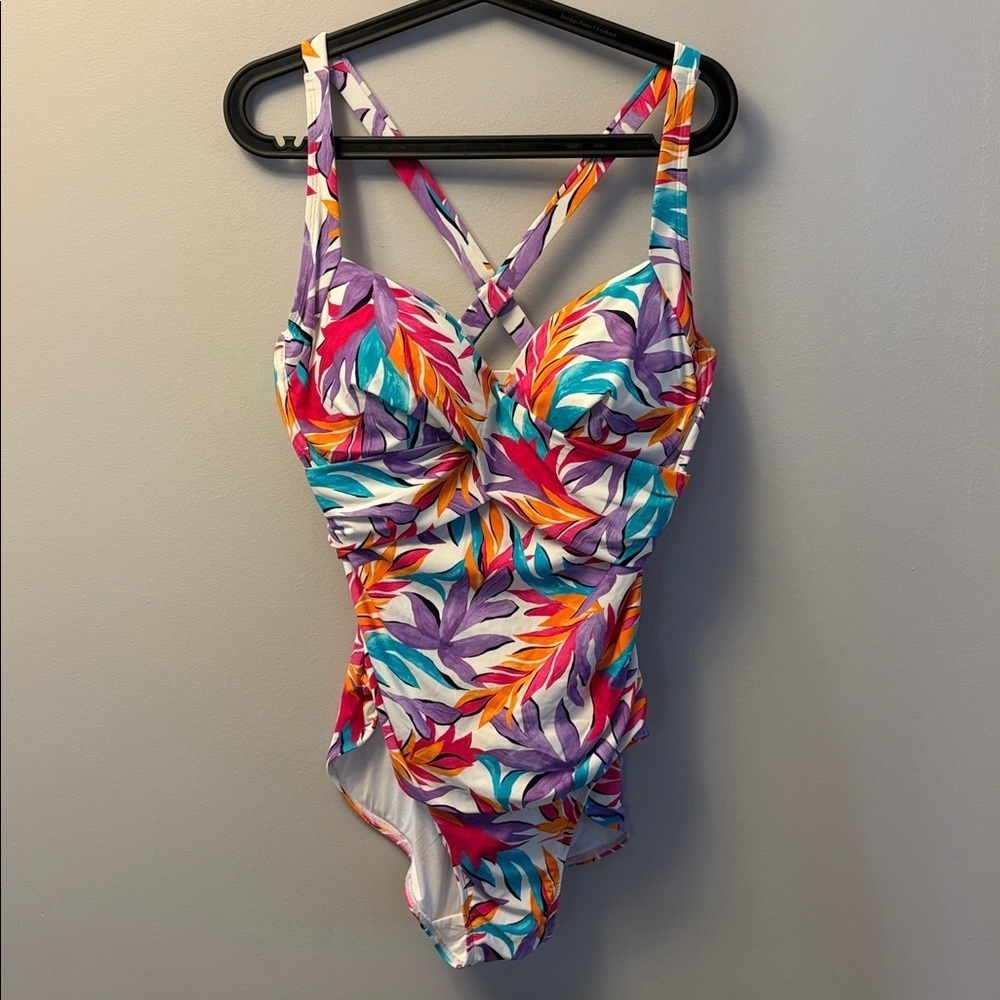 NWOT Anne Cole Dance Floor Palm Underwire Surplice One-Piece Swimsuit Size 18W - Picture 5 of 9